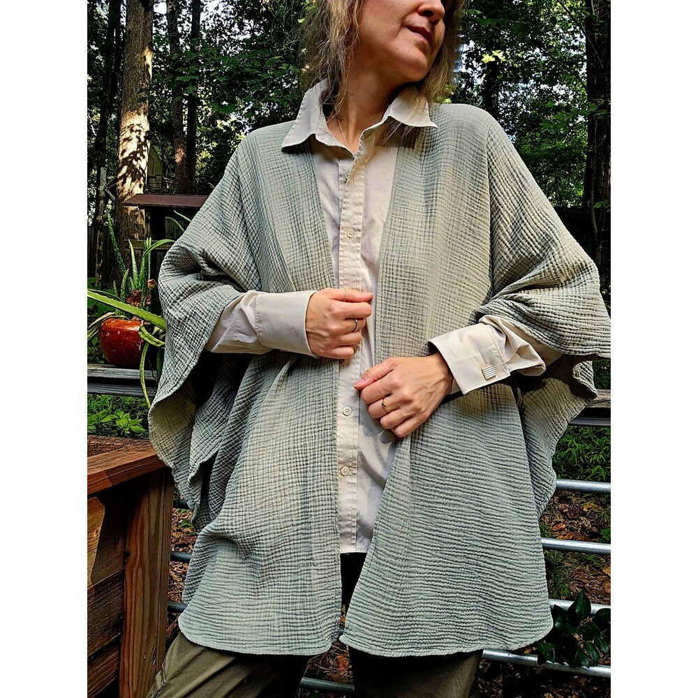 Boho Cotton Kimono Cardigan - Sage Green Gauze Oversized Layer M L Muslin